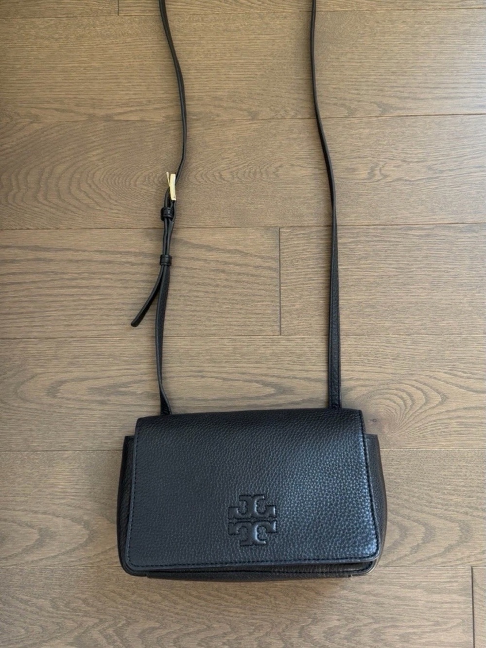 Tory Burch Black Pebbled Leather Crossbody with Logo